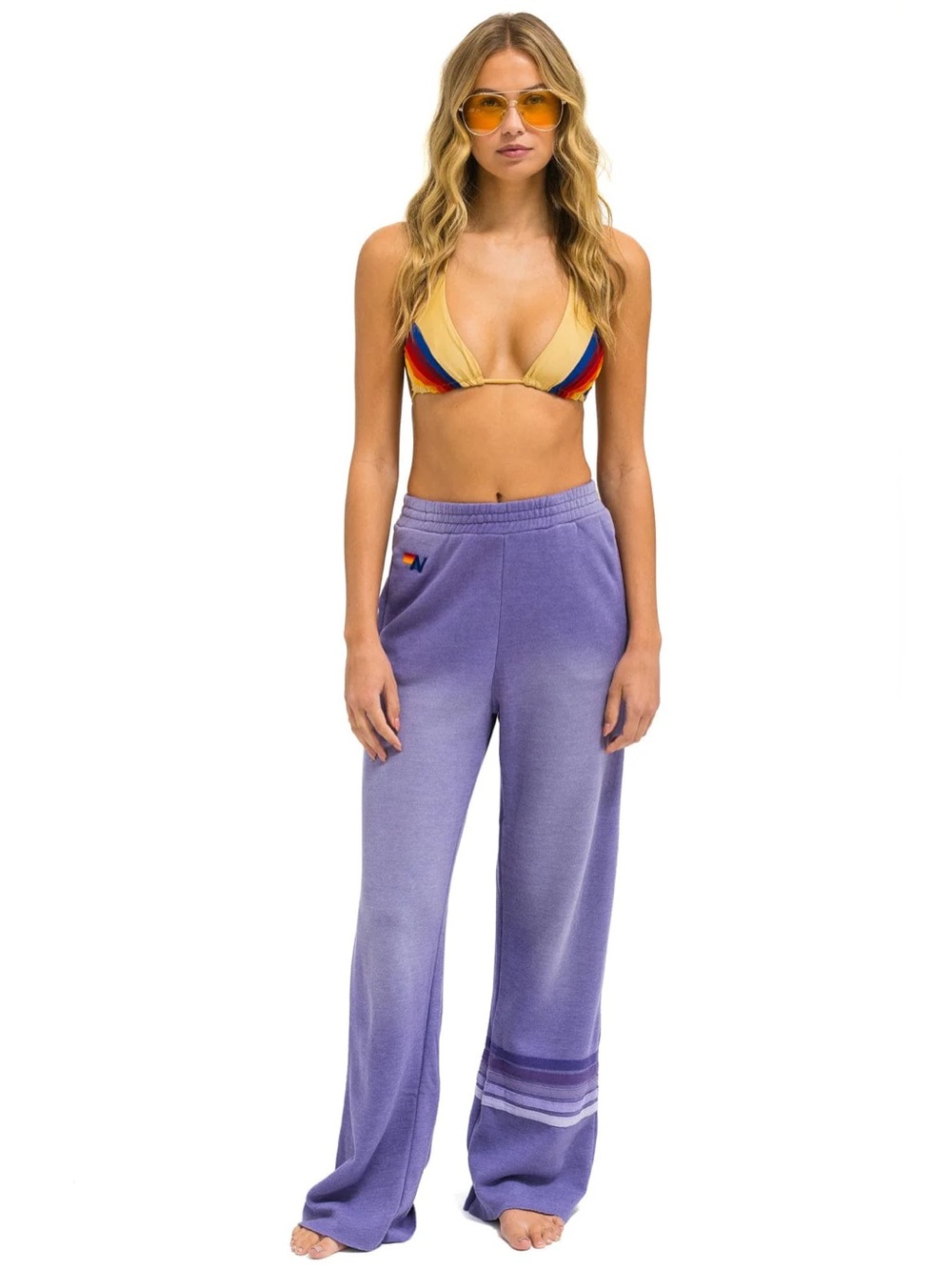 AVIATOR NATION | Rugby Stitch Wide Leg Pocket Sweatpants in Faded Grape